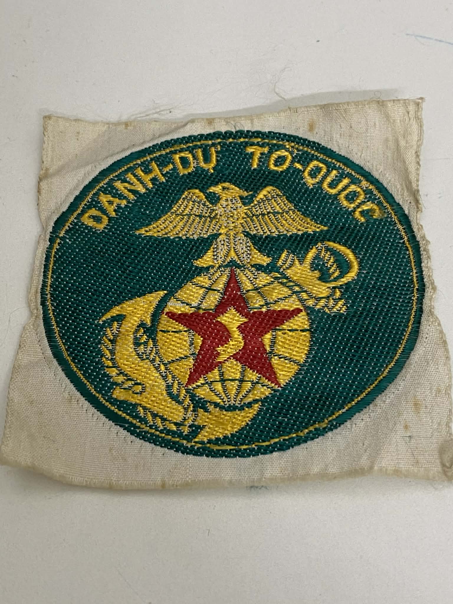 Original breast pocket insignia of the Marine Division from the Vietnam War.